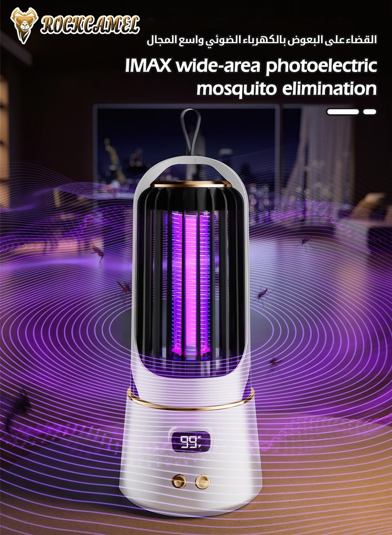 ROCKCAMEL Portable Mosquito Killer Lamp, USB Rechargeable Electric Bug Zapper with Digital Display & 3-Timer, Build-in 2400mAh Battery, 2-in-1 Mosquito Killer Lamp & Flame Effect Mood Light, Hanging/Desktop, Beige - Image 4
